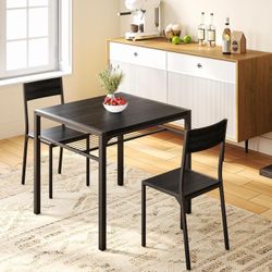 Black Dining Table Set with 2 Chairs