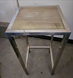 Chrome Metal Side Table with Faux  Wood Top
