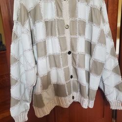 Medium Bubu Beverly Hills White/Tan Knit Leather Jacket