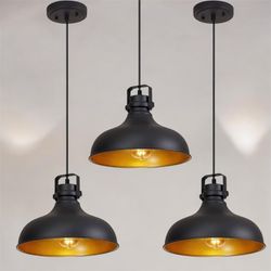 3 Packs Black Farmhouse Industrial Dome Pendant Lighting