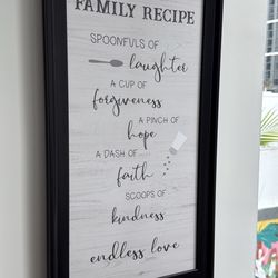 Framed Kitchen Picture. Family Recipe