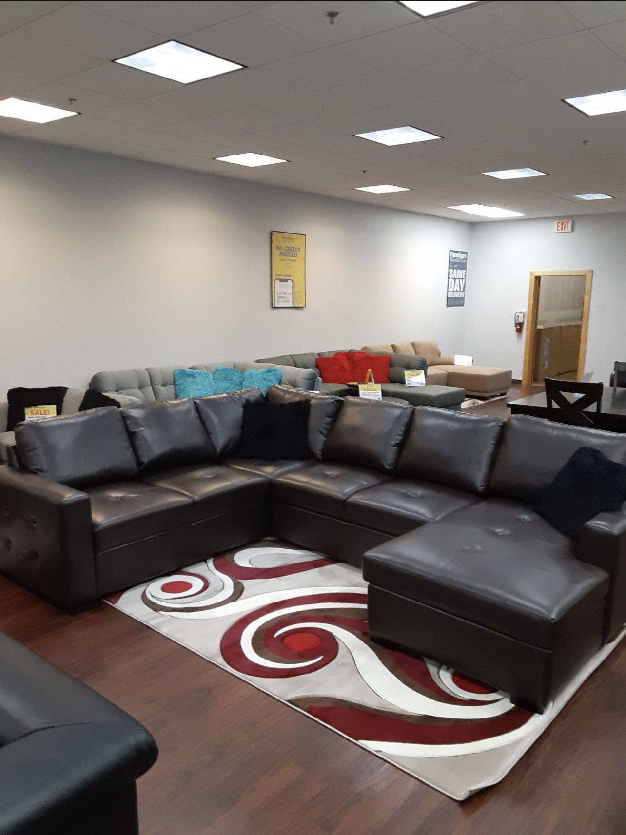 COMFY NEW MONTEREY BROWN SECTIONAL SOFA WITH STORAGE CHAISE ON SALE ONLY $1299. EASY FINANCING 