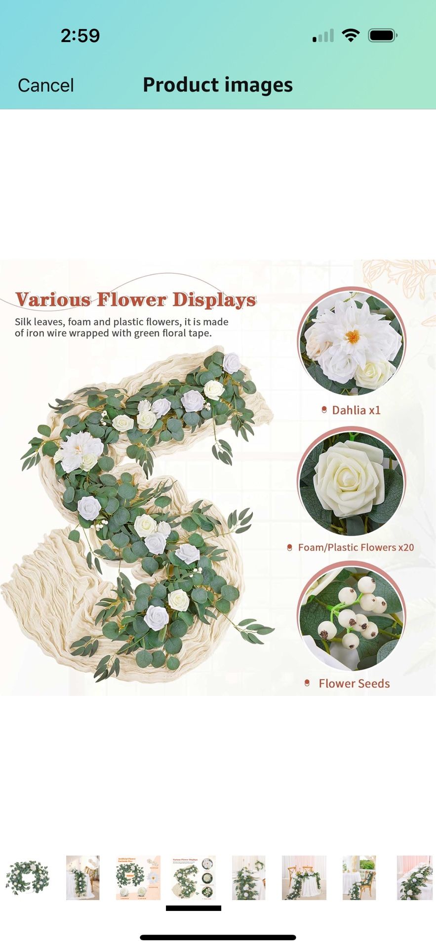 Artificial Eucalyptus Garland with Flowers: 6FT White Fake