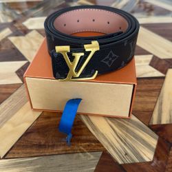Black Louis Vuitton Belt with Gold buckle 