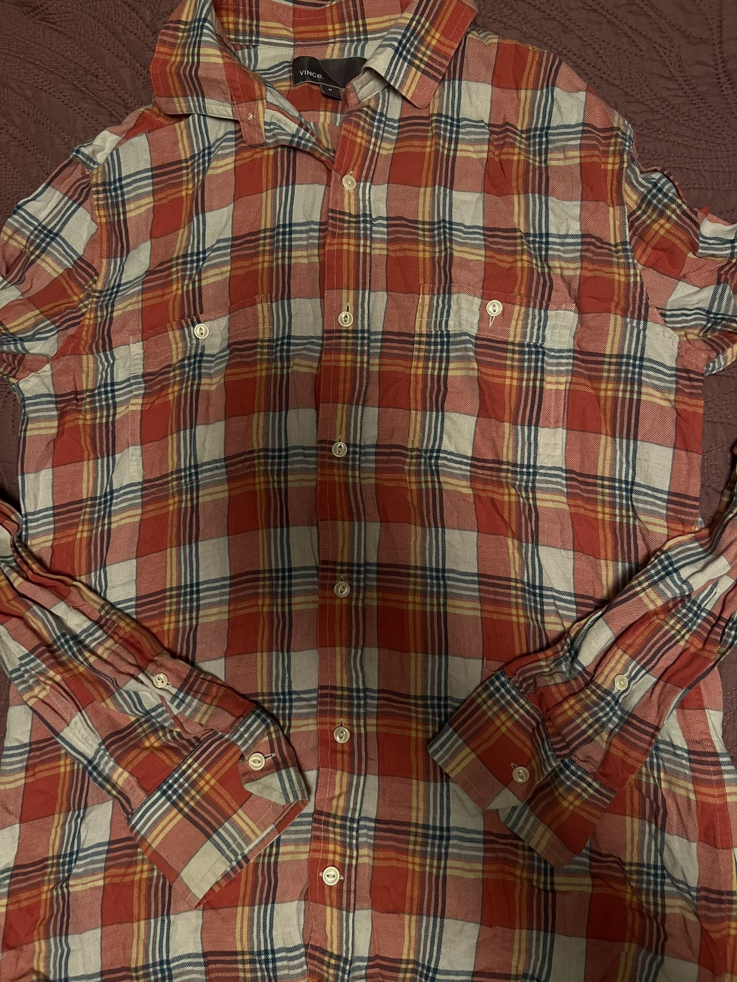 Women’s Orange Plaid Long Sleeve Button Up Shirt 