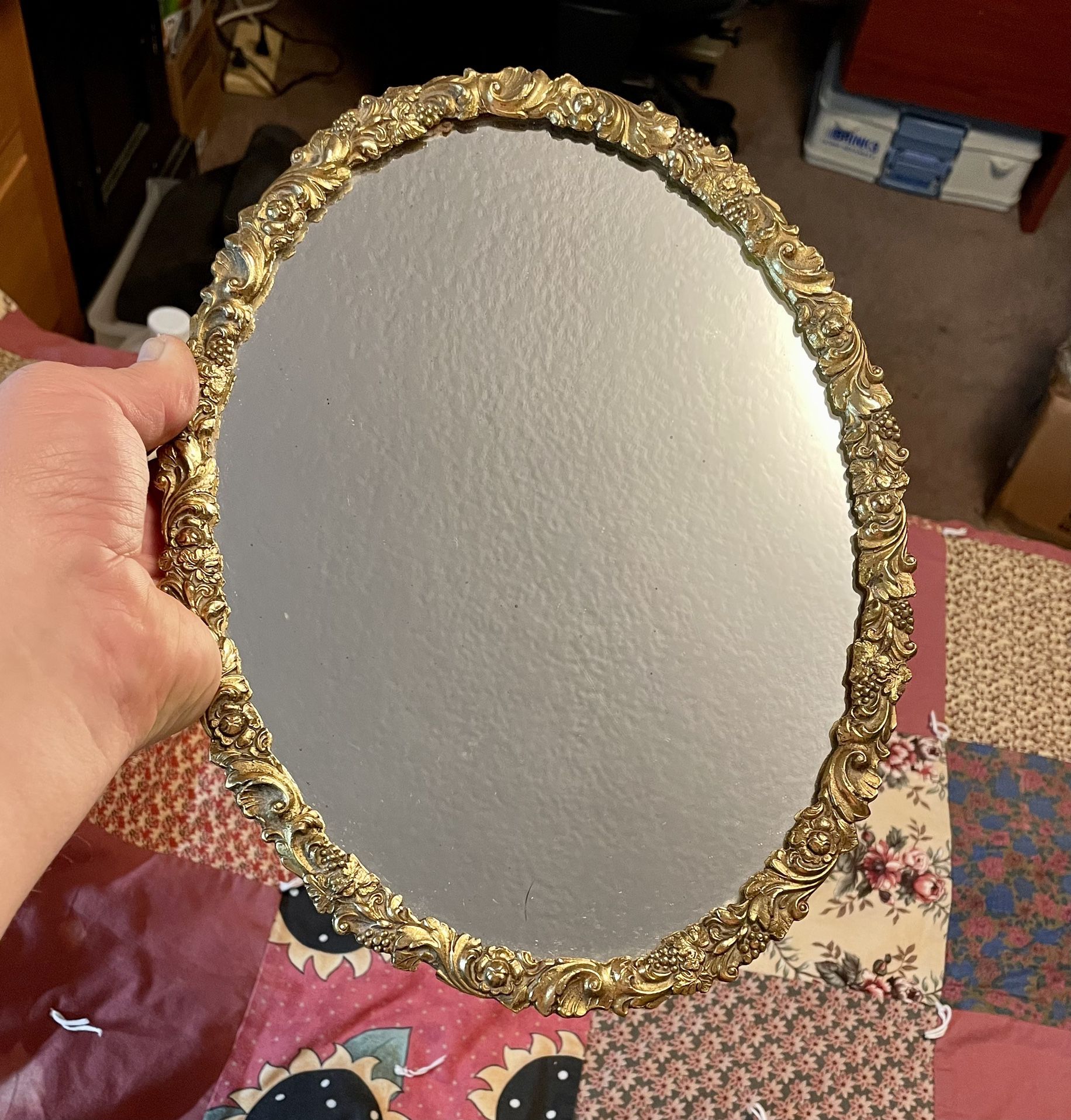 Antique Brass Oval Mirror