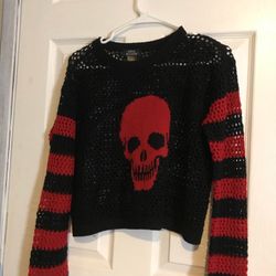Social Collision, Red And Black Skull Mesh Top