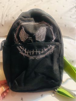 Black Mini Backpack with Embroidered Face