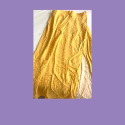 Yellow Long White Polk Dot Summer Skirt 