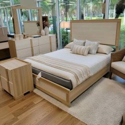 Wood Bedroom Set 4 Pcs New Led Bed Dresser Mirror Nightstand 