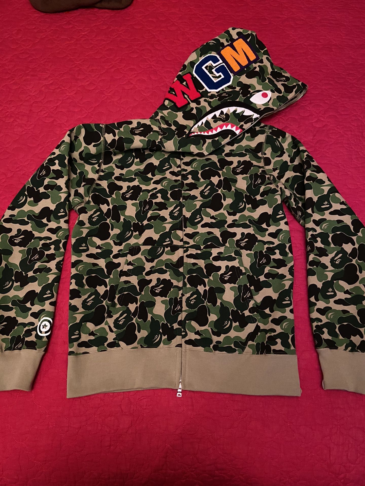 Bape Shark Zip Hoodie Green ABC Camo Size Large