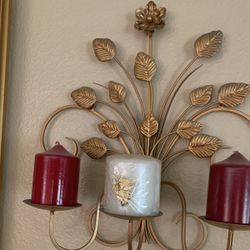 2 Set Of Metal Wall Hanging -  3 Candle Holders  - Fall Autumn Leaves