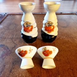 Vintage Japanese Porcelain Sake Bottle Set Wiggle Shaped