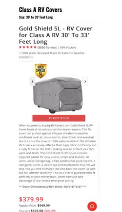 Brand New Class A RV Cover 30’-33’