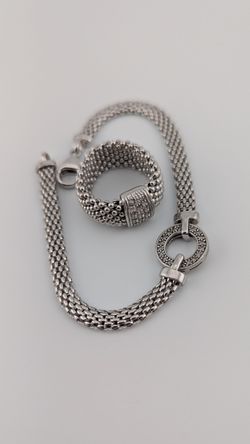 💍Gabrielle Bruni Diamond Sterling Silver Mesh Ring & Bracelet Set – Italy✨