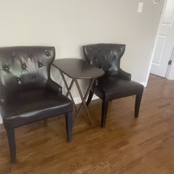Nice2 Leather  Accents Chairs With Table ( Dark Brown 