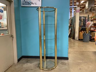 Gold Tone Etagere Pillar Display Case with Glass Shelves