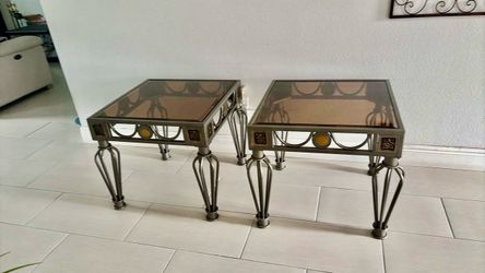 Pair of Metal and Glass End Tables