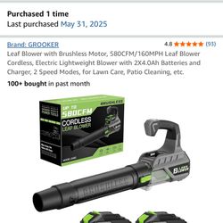 Leaf Blower with Brushless Motor, 580CFM/160MPH Leaf Blower Cordless, Electric Lightweight Blower with 2X4.0Ah Batteries and Charger, 2 Speed Modes, f