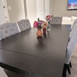 6-Seat Dark Wood Dining Table with 6 Chairs