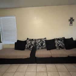 L-Shaped Sectional Corner Couch + 2 Small Low Tables