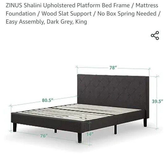 ZINUS KING BED FRAME- LIKE NEW