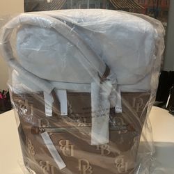 Dooney & Bourke Pebbled Leather Monogram Large Tote Bag Saddle New in Plastic