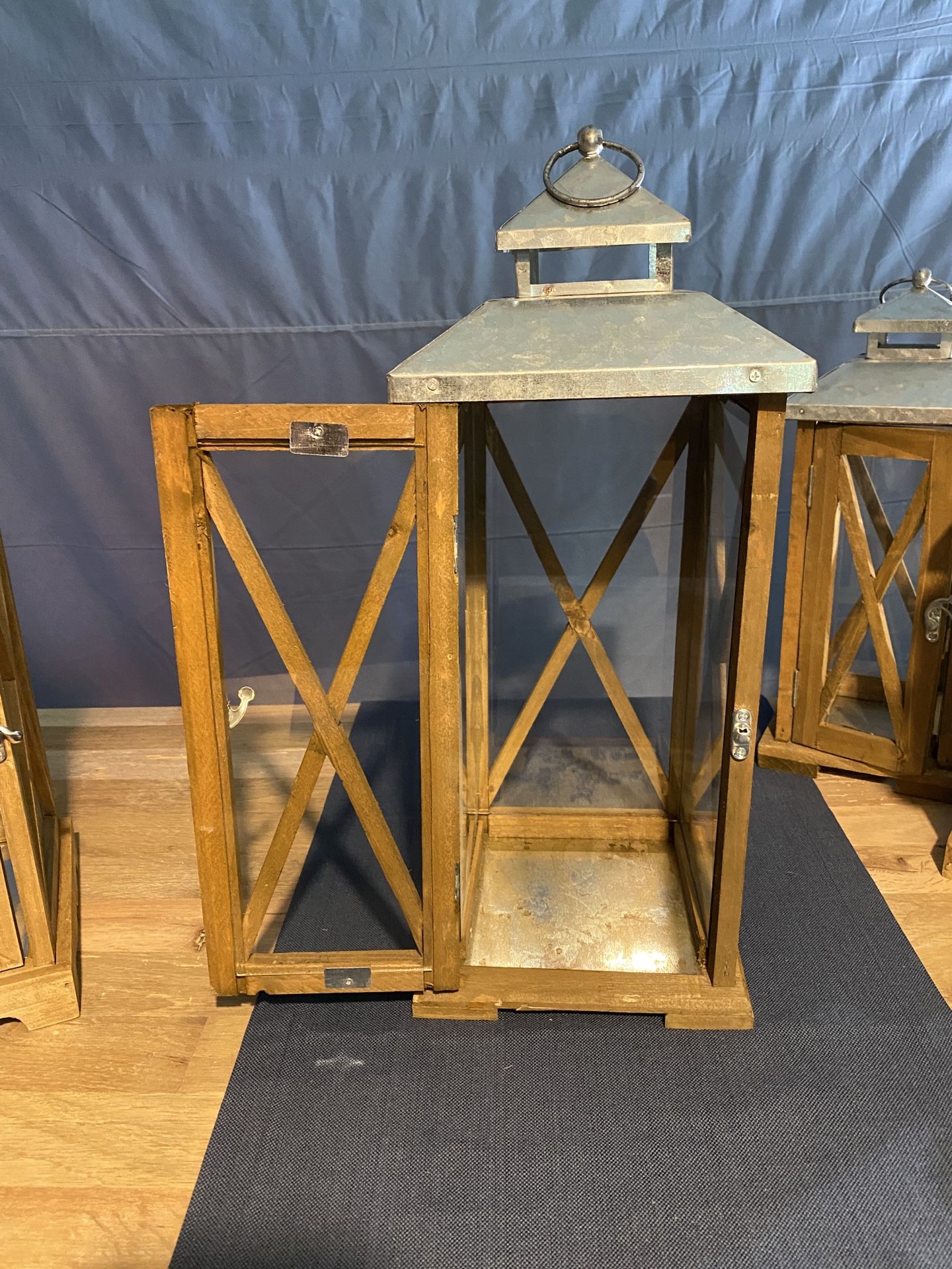 Natural Wooden Lanterns with Galvanized Top. (2 styles, sizes and prices see description)