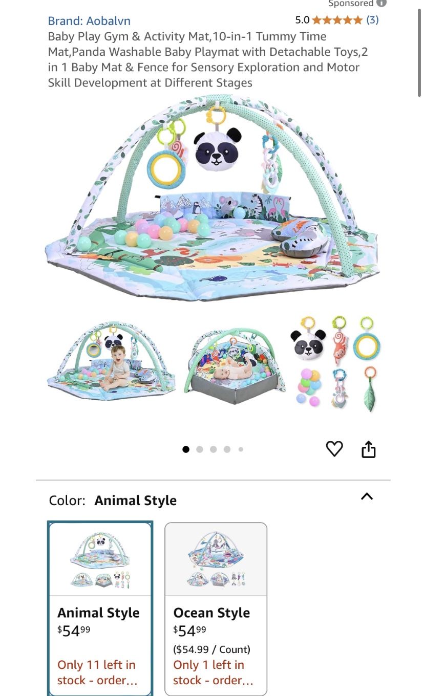 Baby Play Gym & Activity Mat,10-in-1 Tummy Time Mat,Panda Washable Baby Playmat with Detachable Toys,2 in 1 Baby Mat & Fence for Sensory Exploration a