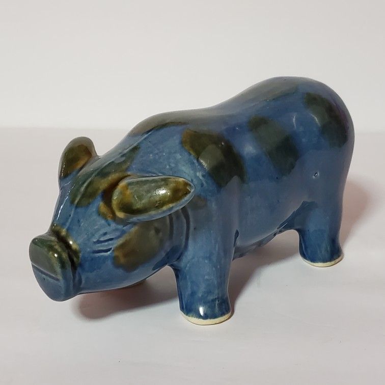 Blue Pig Glazed Figurine Piggy