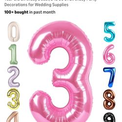 Number 3 Pink Balloon
