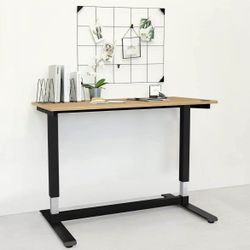 Height Adjustable Computer Desk Electric, 48 x 24 Inches, Black Frame Teak Tabletop