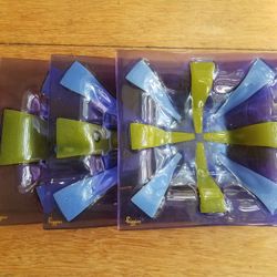 MCM Vintage Higgins Siamese Violet Purple Blue Fused Glass Rectangle Plate Set PERFECT CONDITION RARE!