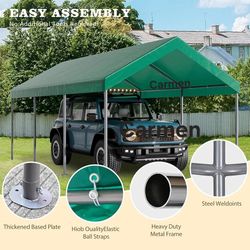 Carport 10 x 20 ft Heavy Duty Carport Car Canopy with Steel Frame, Portable Garage for Car, Boat, Shelter Party Tent ,tarp