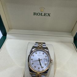 Rolex Datejust, Silver Diamond Dial & Fluted Bezel, Two-Tone 18k Yellow Gold & Stainless Steel Bracelet, Watch & Box Only