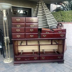 Dresser With Mirror, Patio Furniture and Lamp 