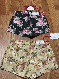 Women's Floral Short Shorts Lot Of 8, Black And Khaki Sizes 3,5,7,11