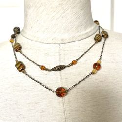 Long Brown Beaded Long Necklace 