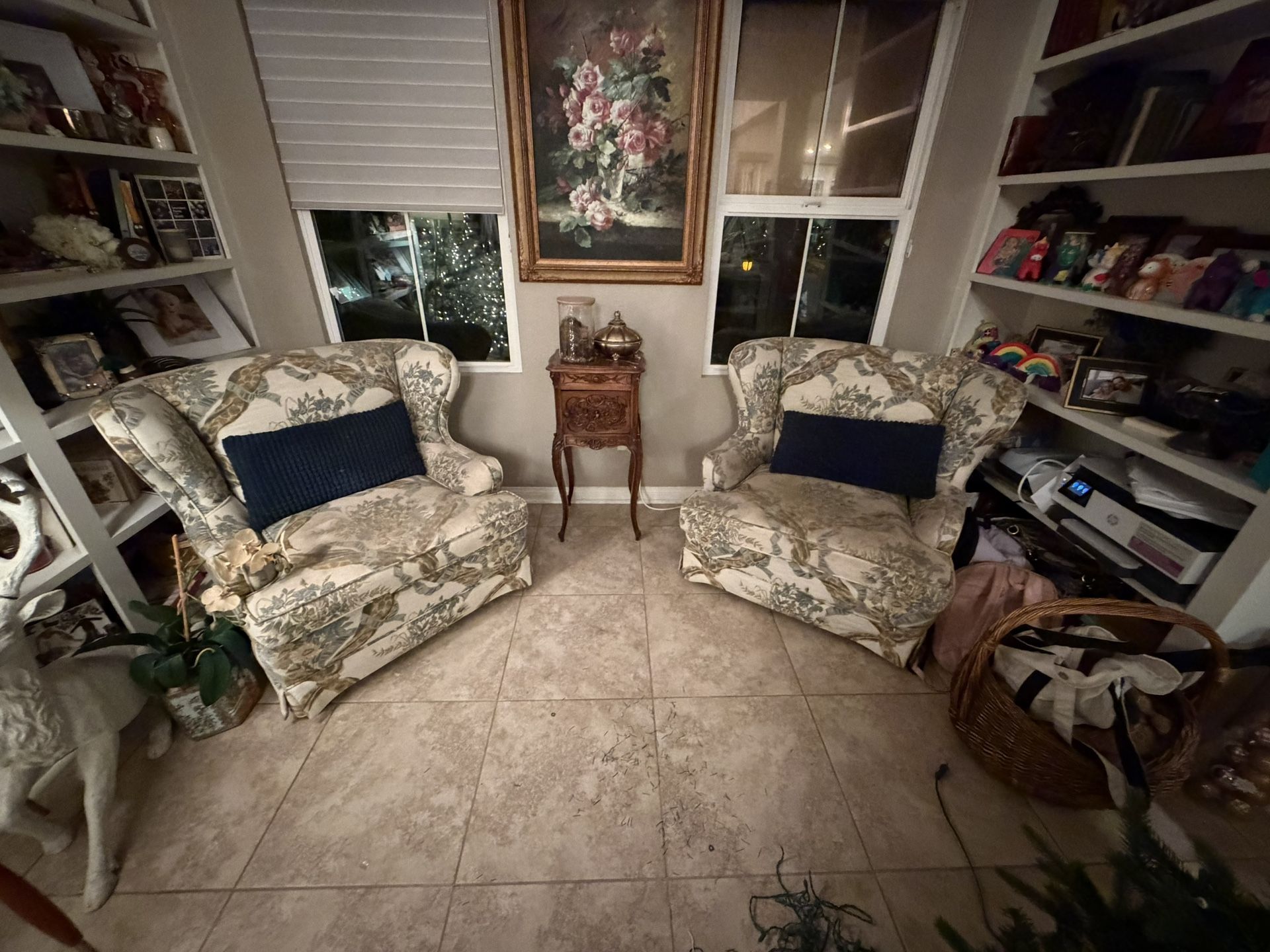 2 Wingback Chairs With 2 Ottoman.