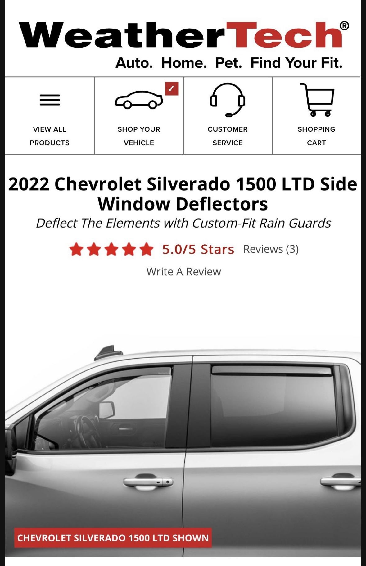 Weather Tech Side Window Deflectors For 20192023 Chevy Silverado And