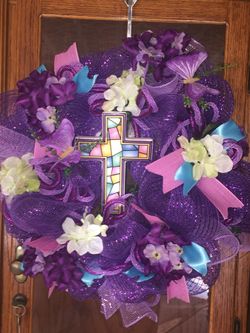 Multicolored Deco Mesh Cross Wreath