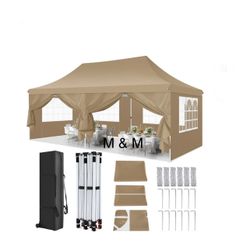 10x20 Pop Up Canopy with 6 Sidewalls and Windows, Ez Up Outdoor Instant Canopy Tent for Parties, Adjustable Waterproof Canopy with 6 Sand Bags, 8 Stak