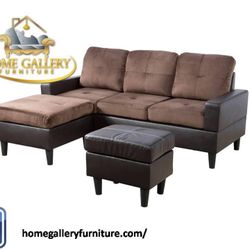 Brown Chocolate Faux Leather & PVC 3-Piece Sofa Living Room Sofa Set with ottoman  free delivery to local zip code   for more info please DM me .