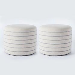 2 Threshold Studio Mcgee Lynwood upholstered Round cube, ottoman, white