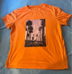 Orange Graphic T-Shirt with Palm Tree Print