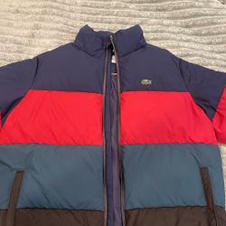 Lacoste Size L XL Men's Detachable Hood Quilted Water-Resistant Down Jacket