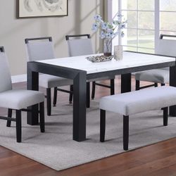 CHARCOAL DINING TABLE WITH FAUX MARBLE TOP