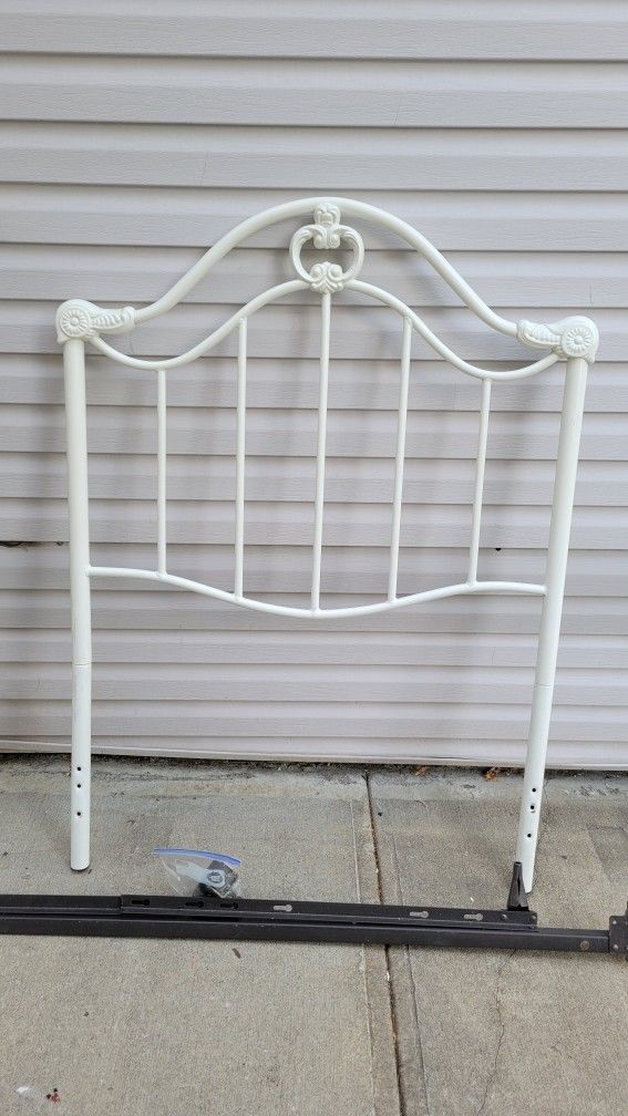 Antique-Style White Twin Bed Frame + Headboard 