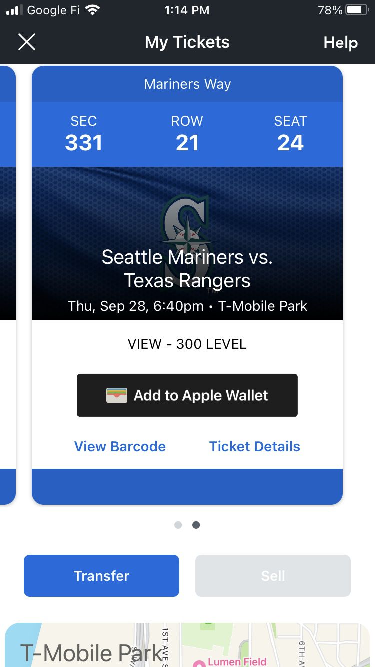 Mariners Tickets 9/28