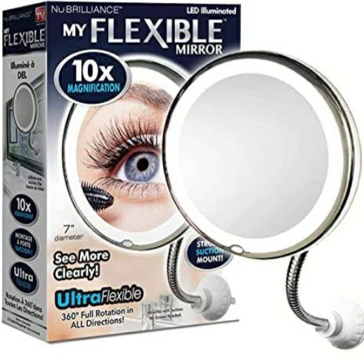 MY FLEXIBLE MIRROR 10x Magnification 7” Round Vanity Flexible Mirror for Home, Bathroom  with Super Strong Suction Cups